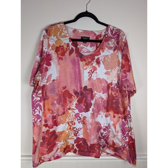 Susan Graver Weekend Top Size 2X Pink Red Stretch Floral Womens Cozy Pockets - Picture 11 of 12